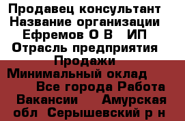 Продавец-консультант › Название организации ­ Ефремов О.В., ИП › Отрасль предприятия ­ Продажи › Минимальный оклад ­ 22 000 - Все города Работа » Вакансии   . Амурская обл.,Серышевский р-н